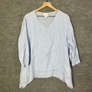 La Fixsun Blouse Womens Sz S 100%‎ Linen V-Neck 3/4 Sleeves Lagenlook